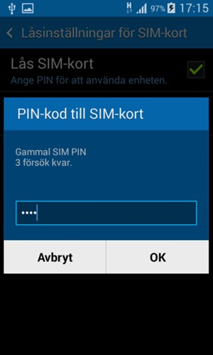 Ange Gammal PIN-kod till SIM-kort och välj OK