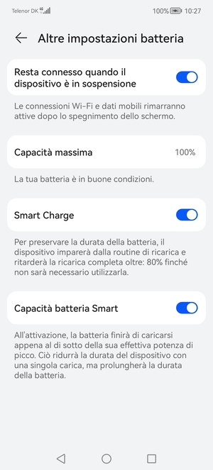 Attiva Smart Charge e Capacità batteria Smart