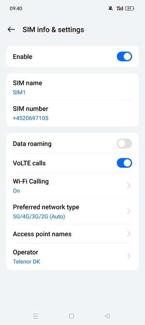 Select Preferred network type