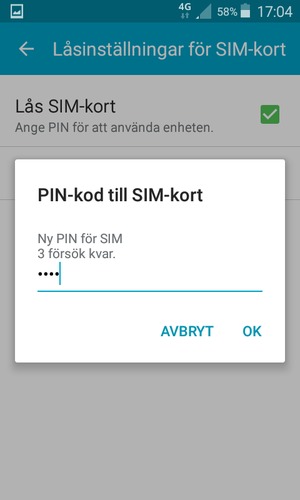 Ange din Nya PIN-kod till SIM-kort och välj OK