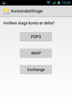 Vælg POP3 eller IMAP