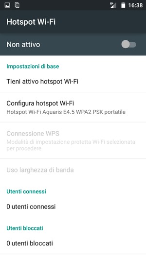 Seleziona Configura hotspot Wi-Fi