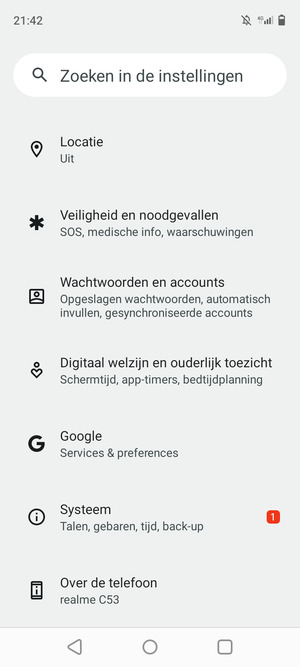 Scroll naar en selecteer Wachtwoorden en accounts