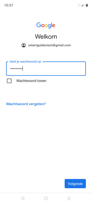 Voer uw wachtwoord in en selecteer Volgende