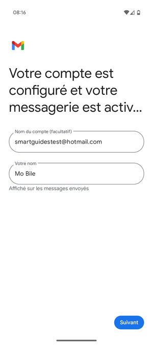 Donnez un nom à votre compte et saisissez votre nom. Sélectionnez Suivant