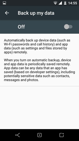 Turn on Back up my data