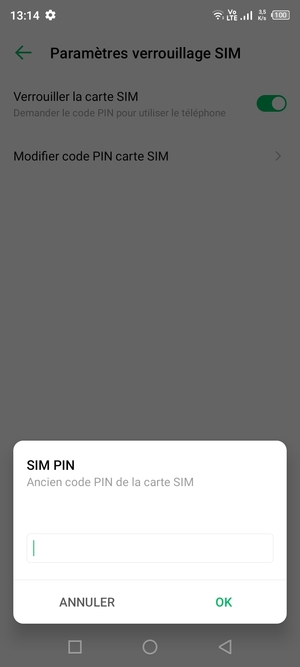 Saisissez votre Ancien Code PIN de la carte SIM et sélectionnez OK