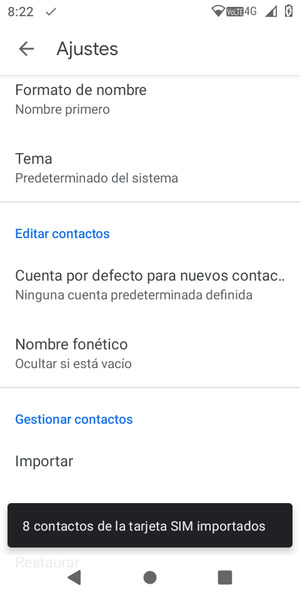 Sus contactos se guardarán en su cuenta de Google y se guardarán en su teléfono la próxima vez que Google sea sincronizado.