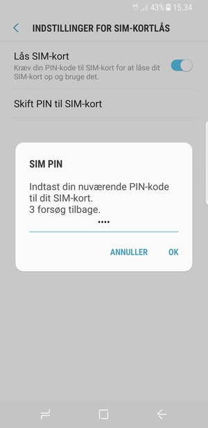Indtast din Nuværende PIN-kode til SIM-kort og vælg OK