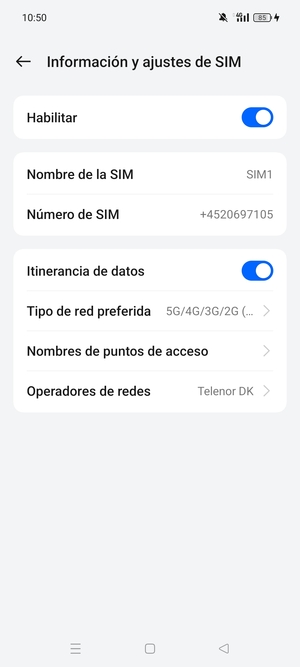 Activar o desactivar Itinerancia de datos