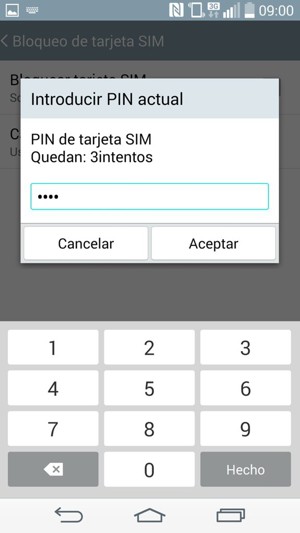 Introduzca su actual PIN de tarjeta SIM y seleccione Aceptar