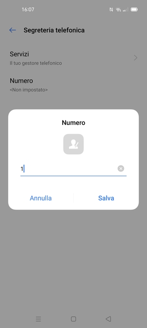 Inserisci Numero segreteria e seleziona Salva