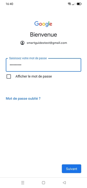 Saisissez votre mot de passe et sélectionnez Suivant