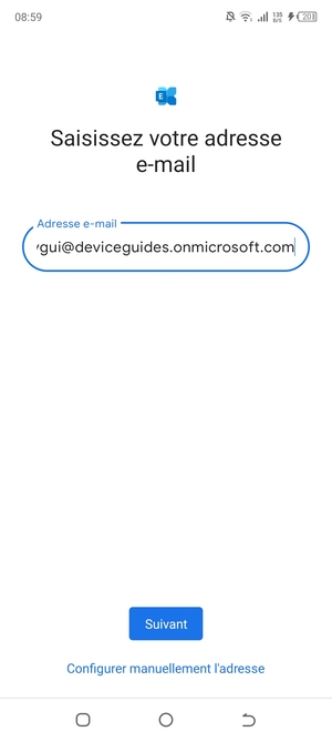 Saisissez votre Adresse e-mail et sélectionnez Configurer manuellement l'adresse