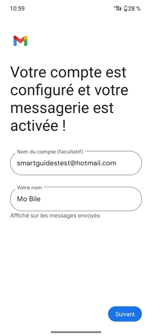 Donnez un nom à votre compte et saisissez votre nom. Sélectionnez Suivant