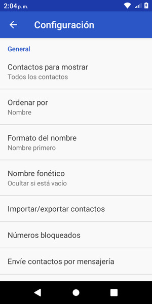 Desplácese y seleccione Importar/Exportar contactos