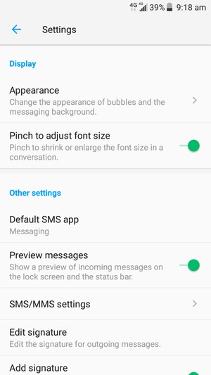 Scroll to and select SMS/MMS settings