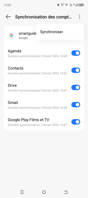 Sélectionnez Synchroniser