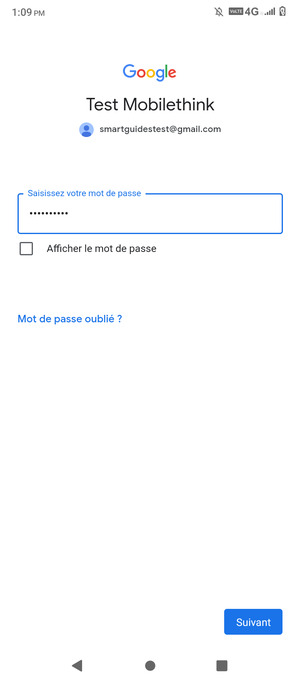 Saisissez votre mot de passe et sélectionnez Suivant