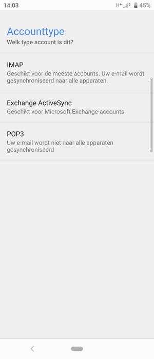 Selecteer IMAP of POP3
