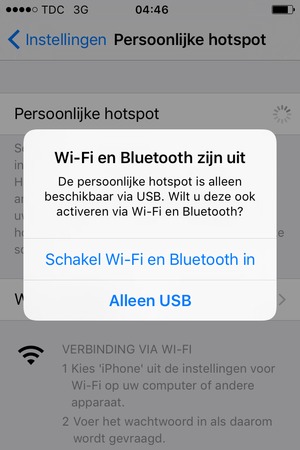 Selecteer Shakel Wi-Fi en Bluetooth in