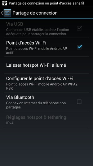 Votre téléphone est maintenant configuré pour être utilisé comme modem