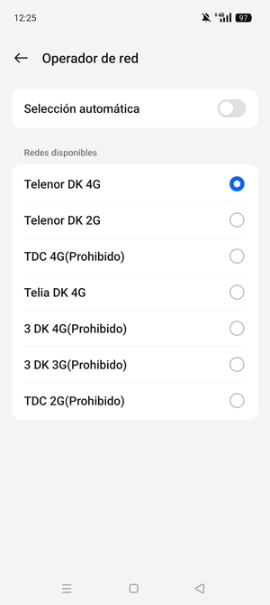 Seleccione un operador de red de la lista