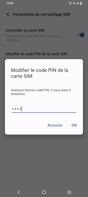 Enter your Ancien code PIN de la carte SIM and select OK
