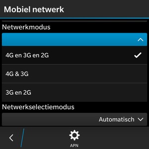 Selecteer 3G & 2G om 3G in te schakelen en 4G & 3G om 4G in te schakelen