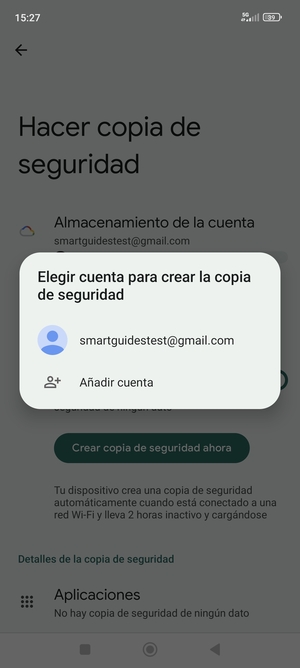 Seleccione su cuenta de copia de seguridad