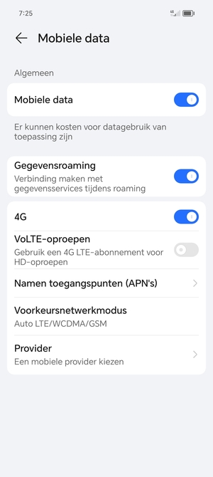 Schakel Gegevensroaming in of uit
