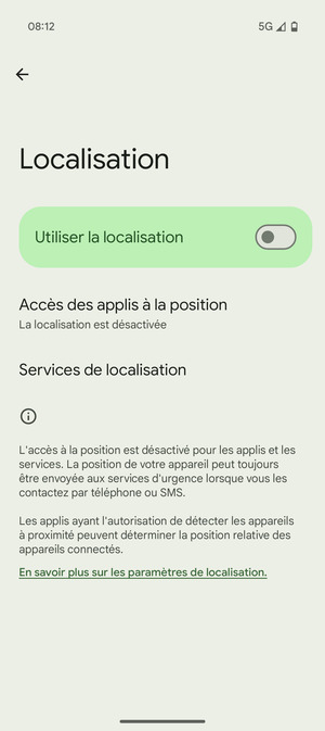 Désactiver le Utiliser la localisation