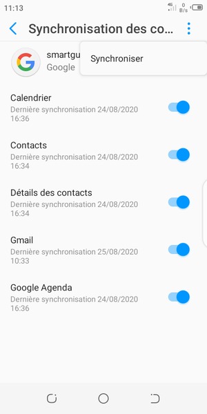 Sélectionnez Synchroniser