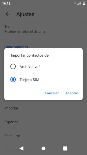 Seleccione la tarjeta SIM y seleccione Aceptar