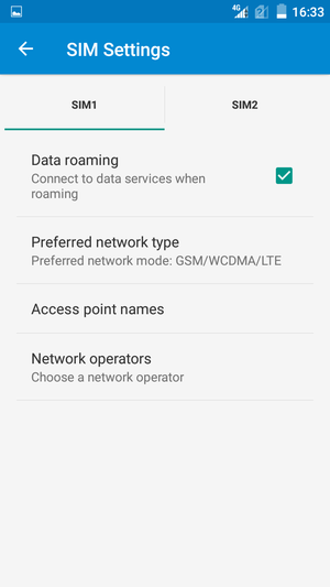 Select the SIM card and select Preferred network type