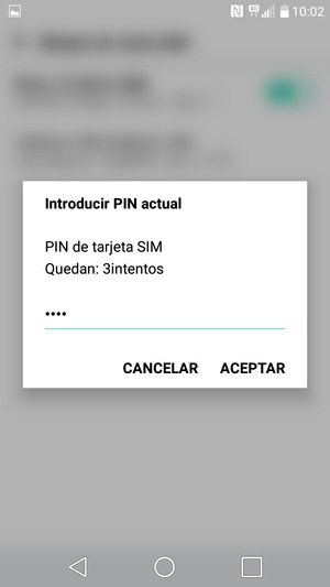Introduzca su PIN de tarjeta SIM actual y seleccione ACEPTAR