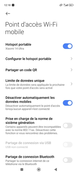 Votre téléphone est maintenant configuré pour être utilisé comme modem