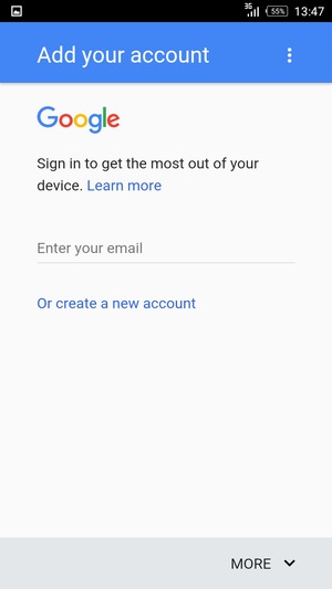 Enter your Gmail address and select MORE
