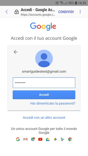 Inserisci la tua password di Gmail e seleziona Accedi