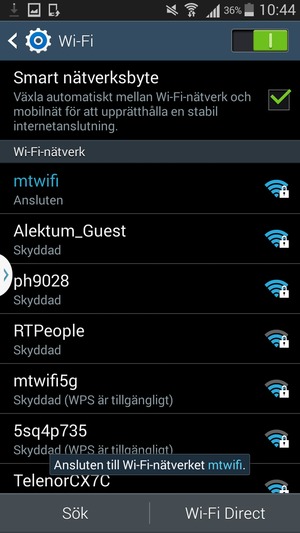 Du är nu ansluten till Wi-Fi nätverket