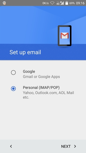 Select Personal (IMAP/POP) and NEXT