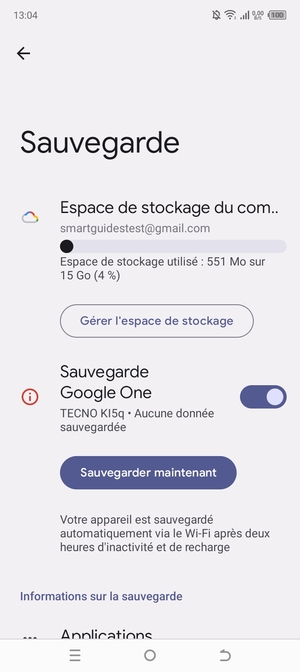 Sélectionnez Espace de stockage du compte