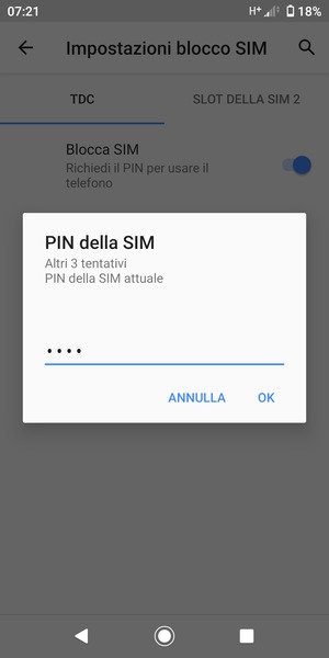 Inserisci PIN della SIM attuale e seleziona OK