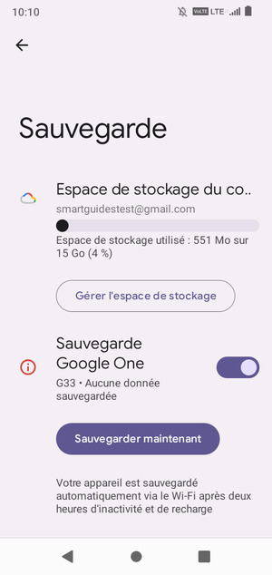 Sélectionnez Espace de stockage du compte