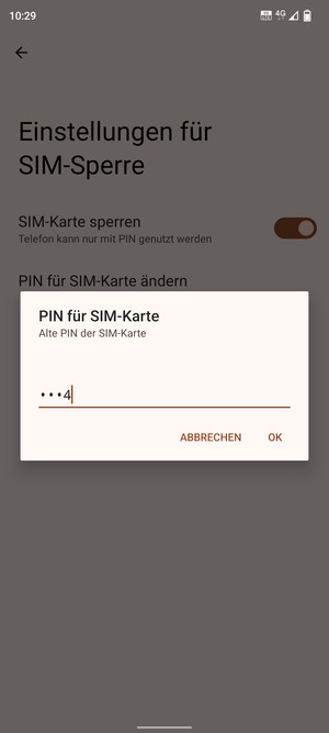 Geben Sie Ihre Alte PIN der SIM-Karte ein und wählen Sie OK