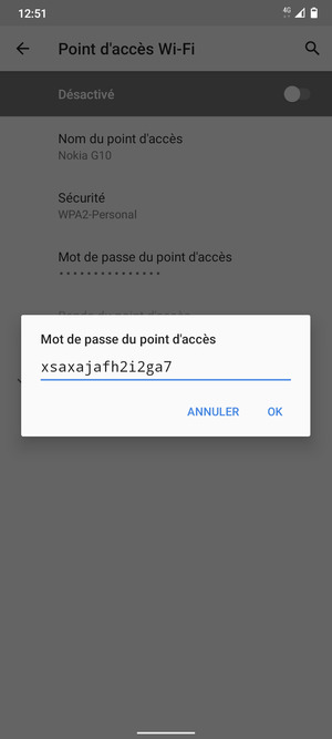 Saisissez un mot de passe de hotspot Wi-Fi d'au moins 8 caractères et sélectionnez OK