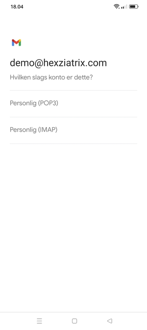 Vælg Personlig (POP3) eller Personlig (IMAP)