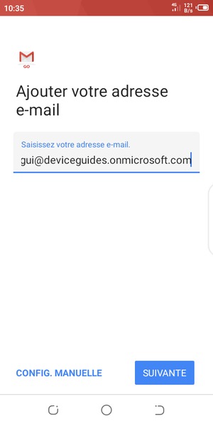 Saisissez votre adresse e-mail et sélectionnez CONFIG. MANUELLE