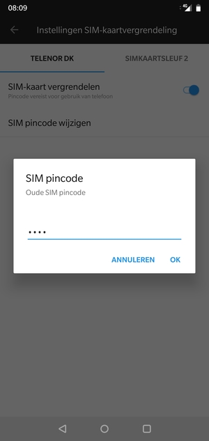 Voer uw Oude SIM pincode in en selecteer OK