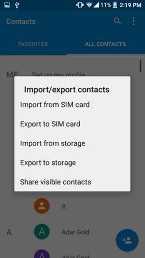 Sélectionnez Import from SIM card